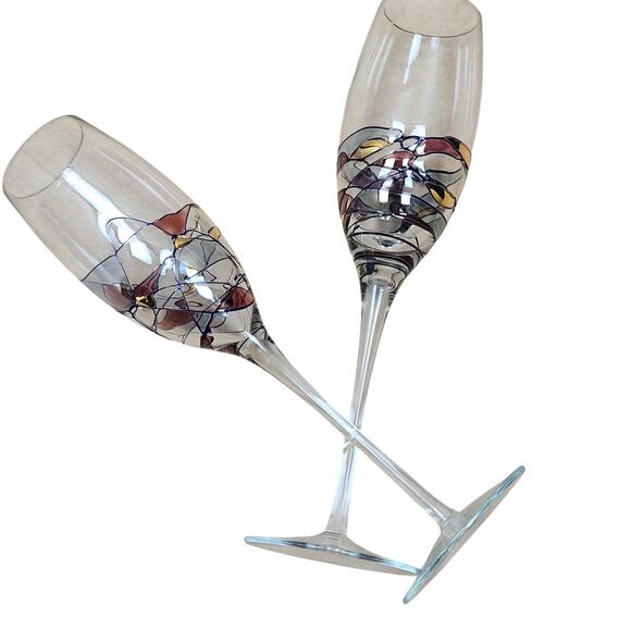 Artland Helios Fluted Champagne 9 7/8" Set of 2 Mosaic Stain Glass Romania NWT - Picture 2 of 6